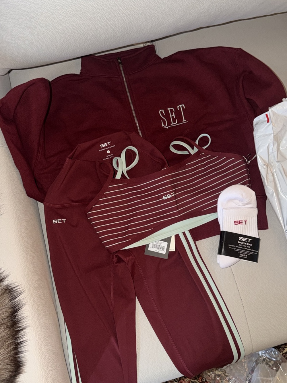 SET Active Burgundy and Mint 3 Piece Workout Set
